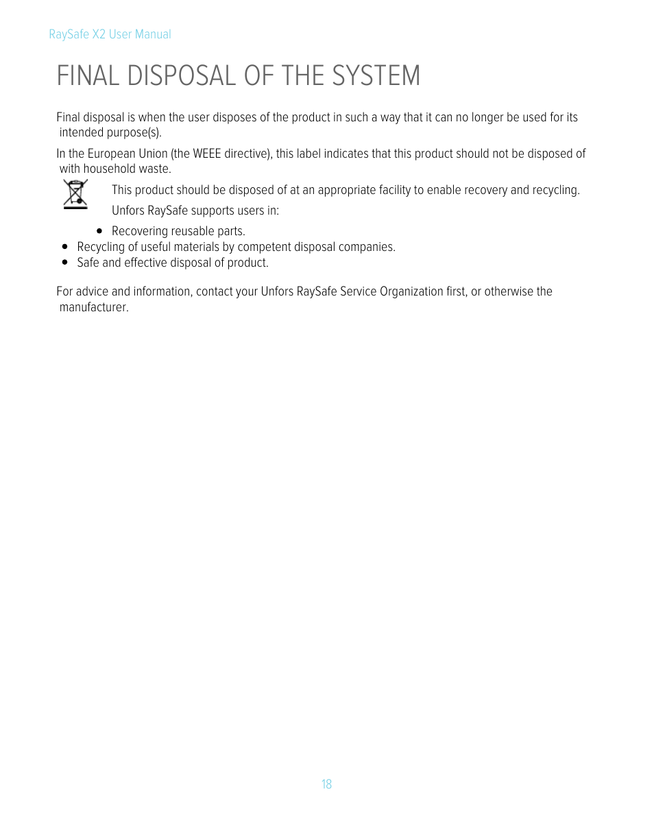 Final disposal of the system | RaySafe X2 Manual User Manual | Page 18 / 51