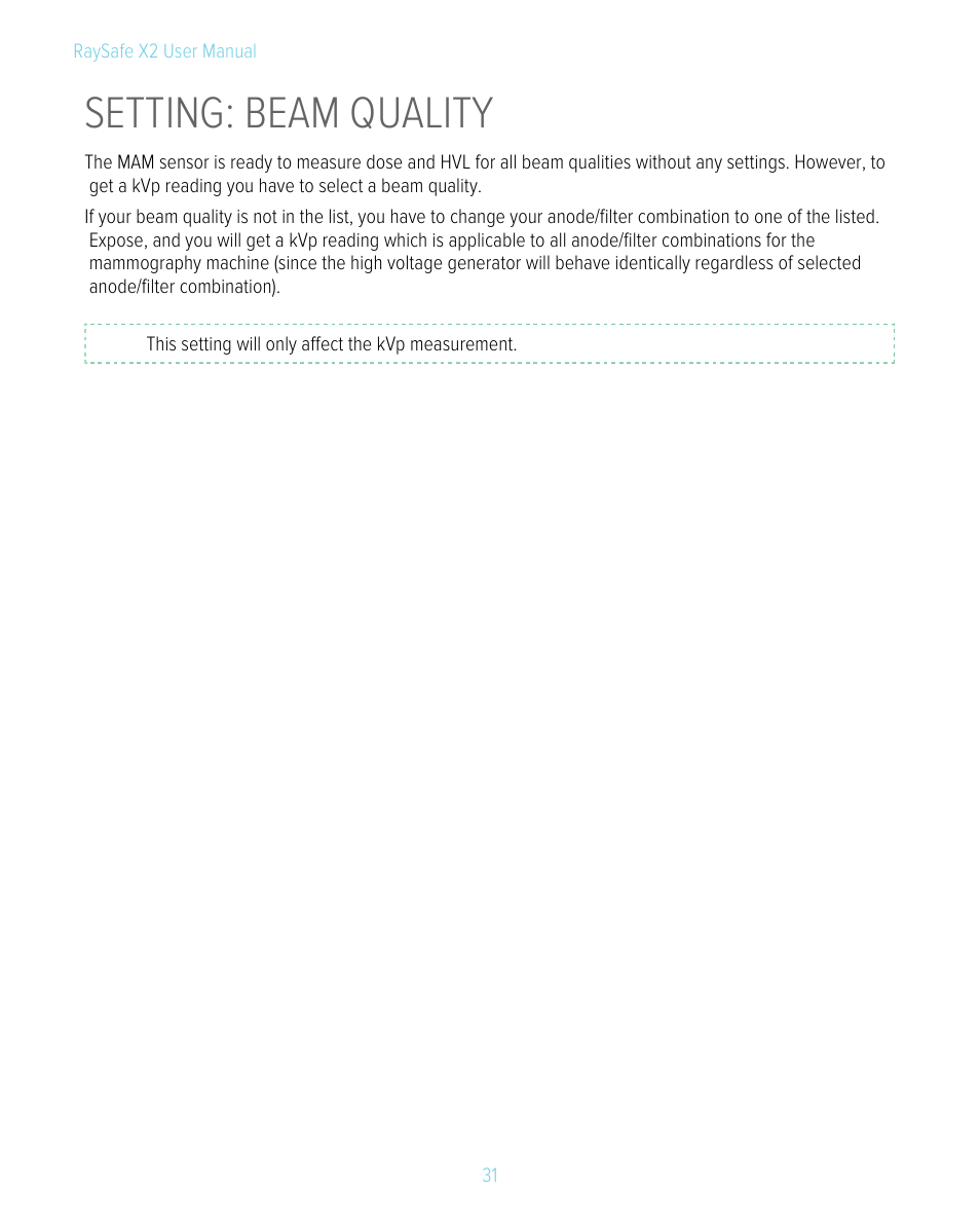 Setting: beam quality | RaySafe X2 Manual User Manual | Page 31 / 51