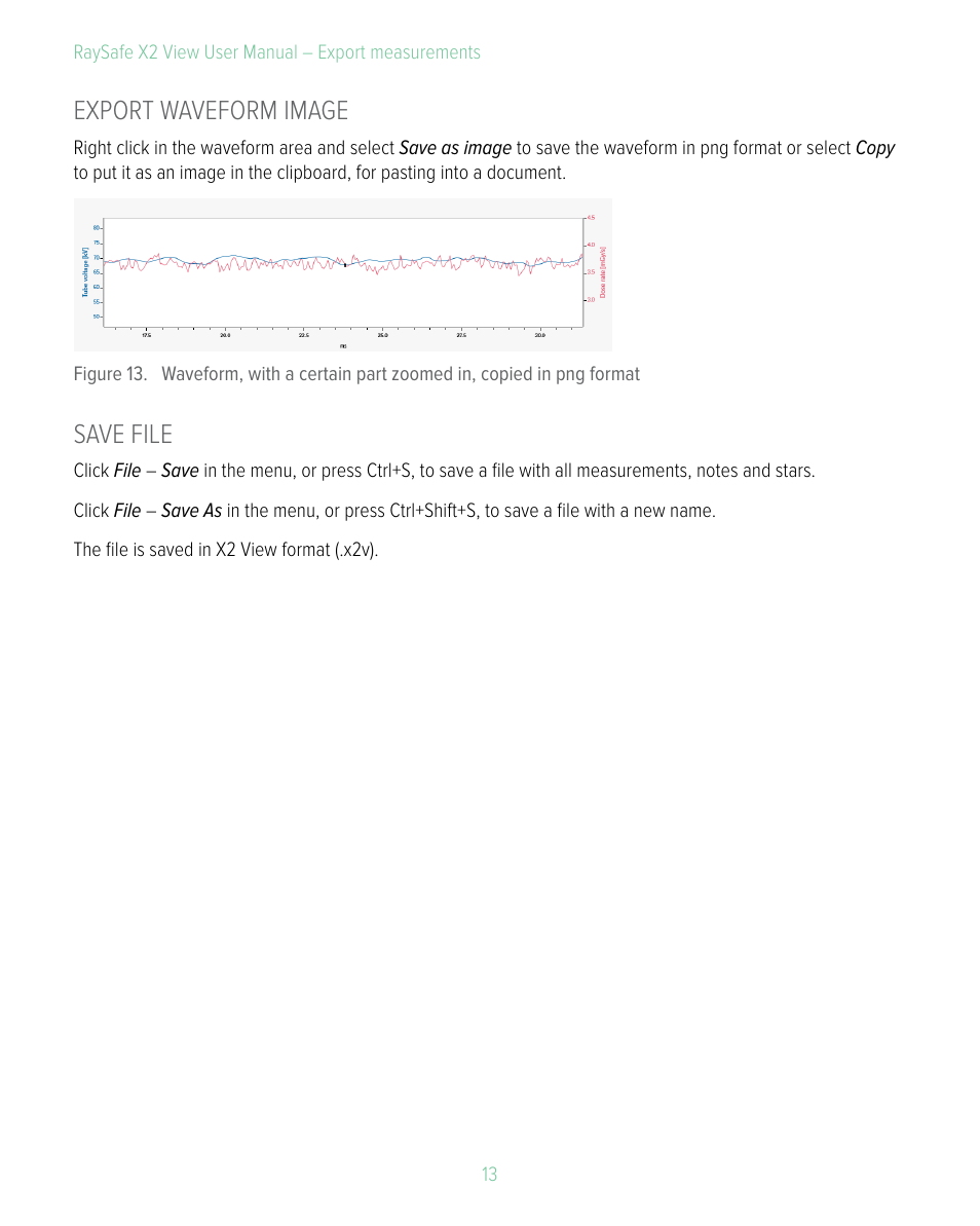 Export waveform image, Save file, Export waveform image save file | RaySafe X2 View User Manual | Page 13 / 18