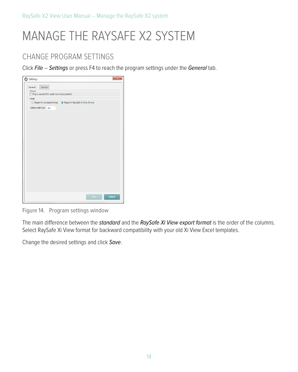Manage the raysafe x2 system, Change program settings | RaySafe X2 View User Manual | Page 14 / 18