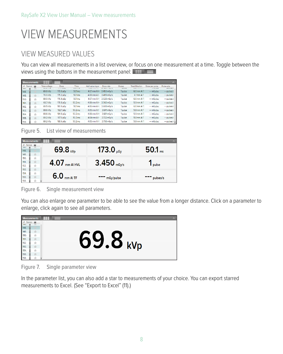 View measurements, View measured values | RaySafe X2 View User Manual | Page 8 / 18
