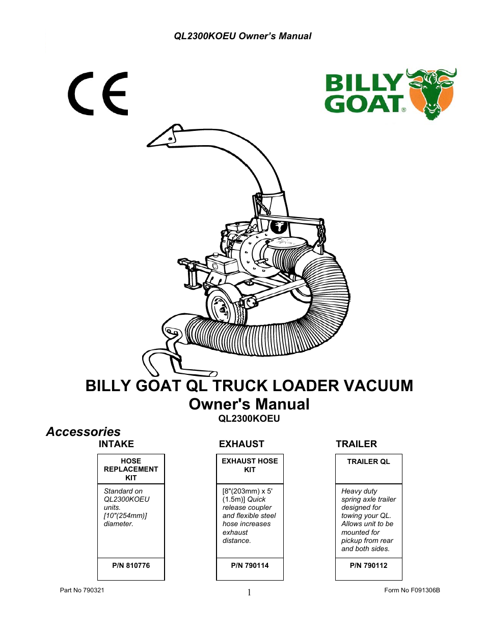 Billy Goat QL2300KOEU User Manual | 16 pages