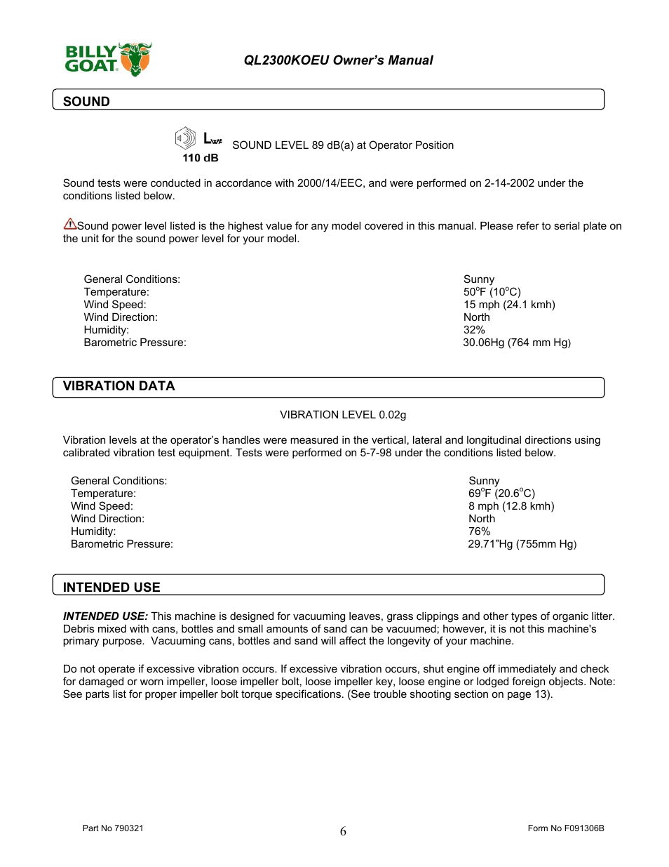 Billy Goat QL2300KOEU User Manual | Page 6 / 16