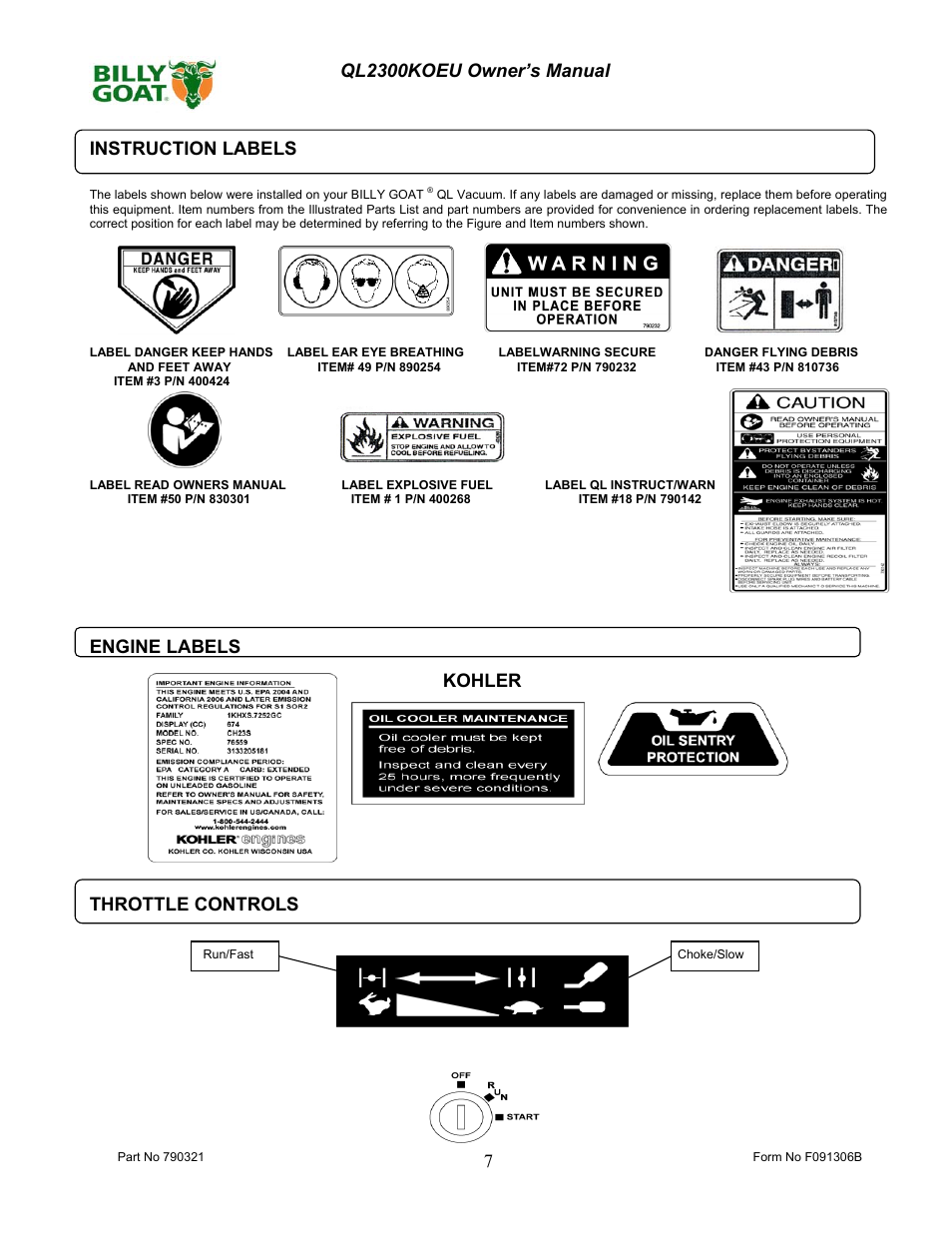 Billy Goat QL2300KOEU User Manual | Page 7 / 16