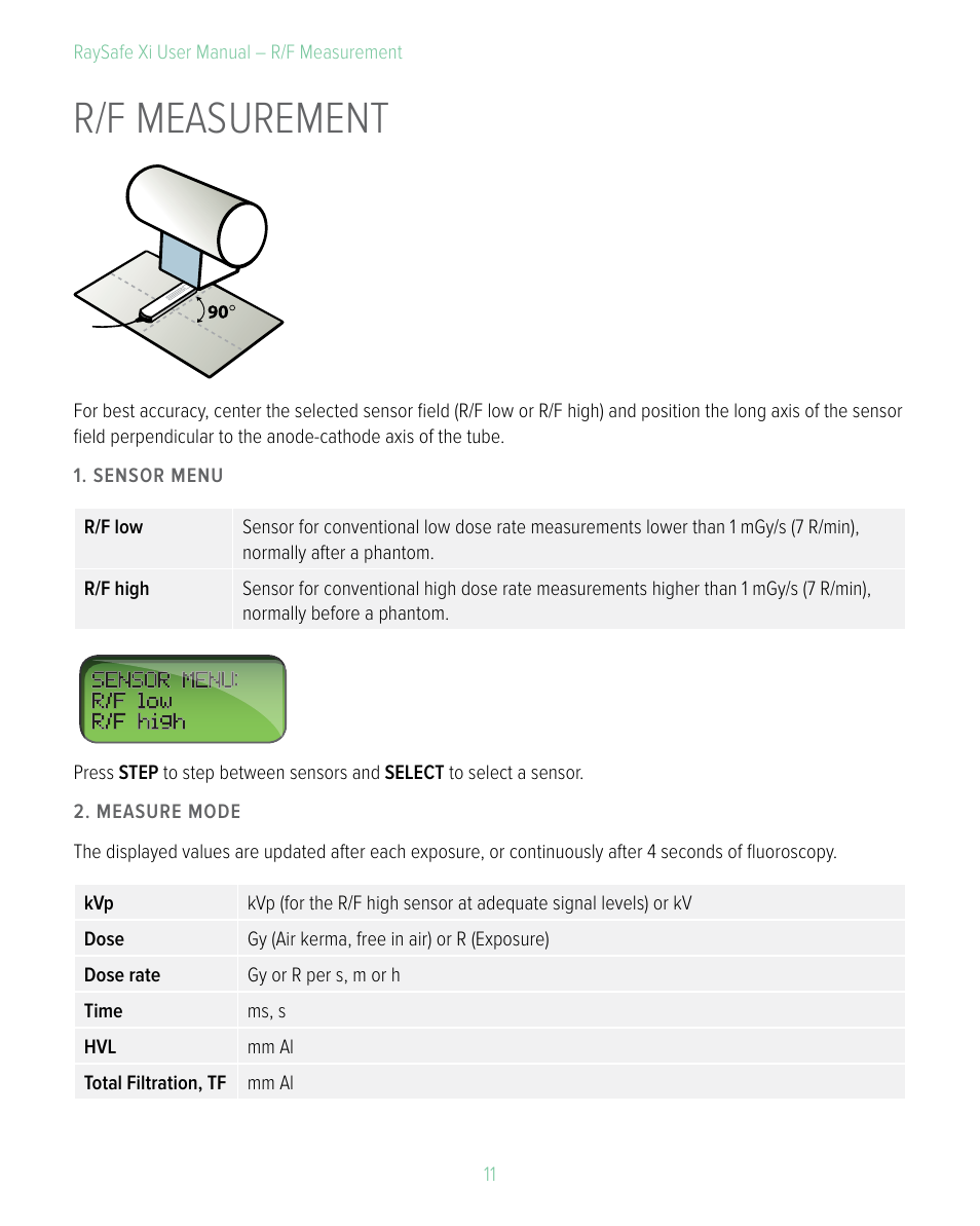 R/f measurement | RaySafe Xi User Manual | Page 11 / 49