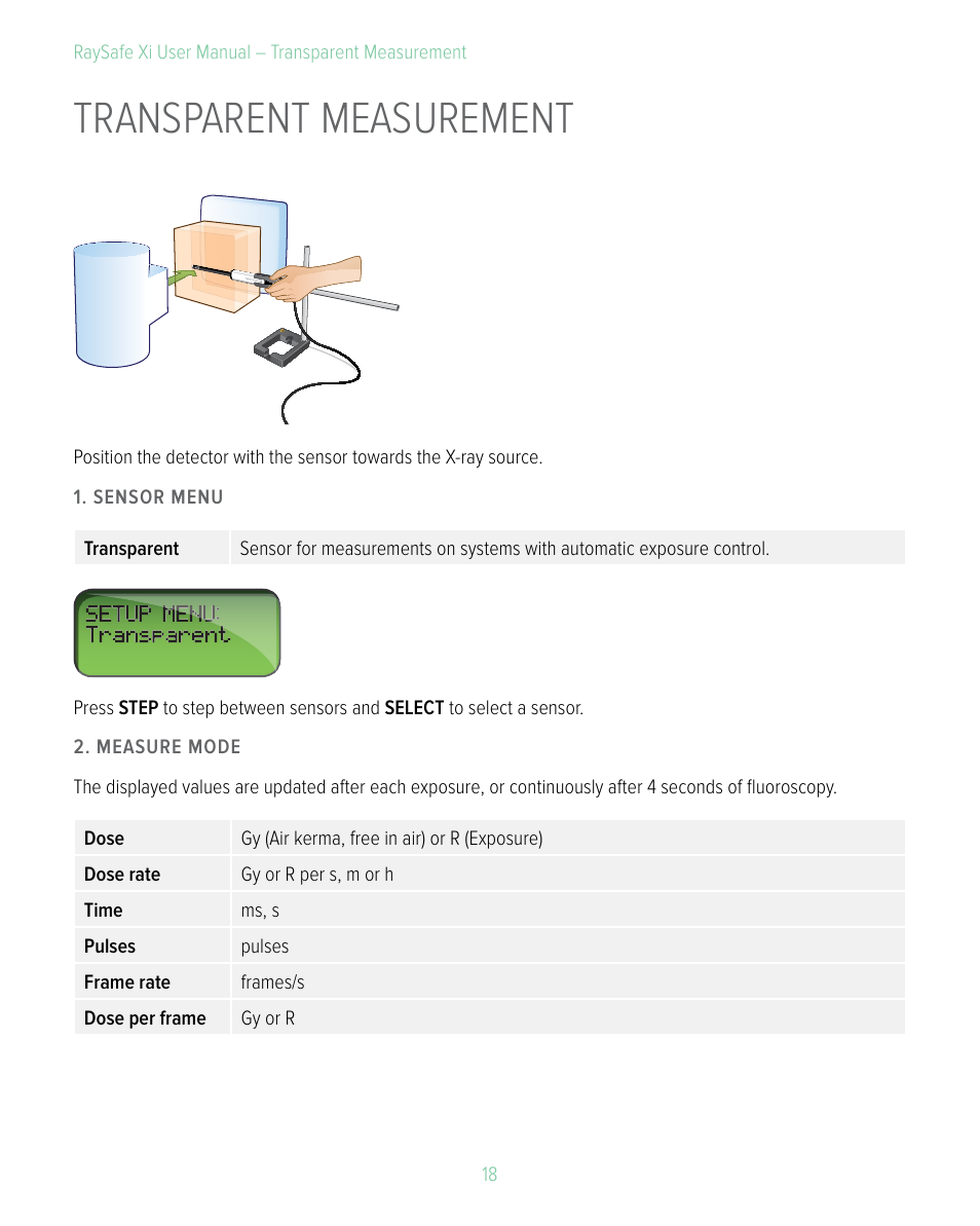 Transparent measurement | RaySafe Xi User Manual | Page 18 / 49