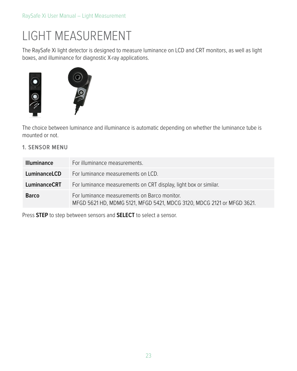 Light measurement | RaySafe Xi User Manual | Page 23 / 49