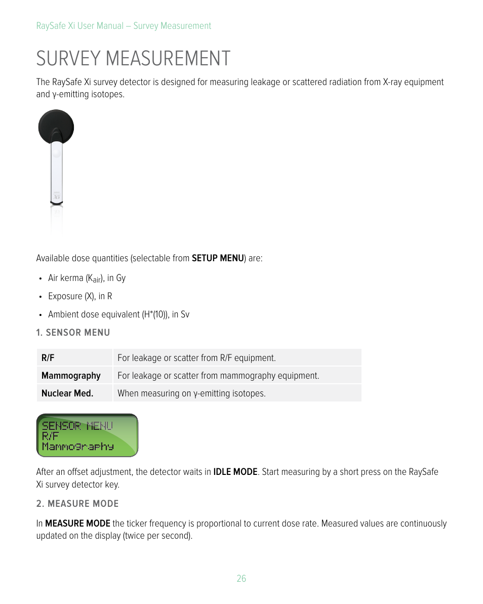 Survey measurement | RaySafe Xi User Manual | Page 26 / 49