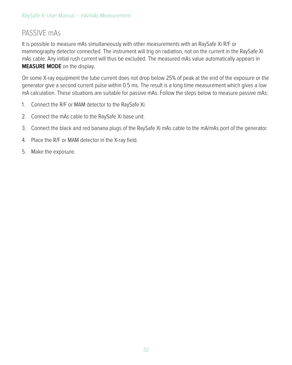 Passive mas | RaySafe Xi User Manual | Page 32 / 49