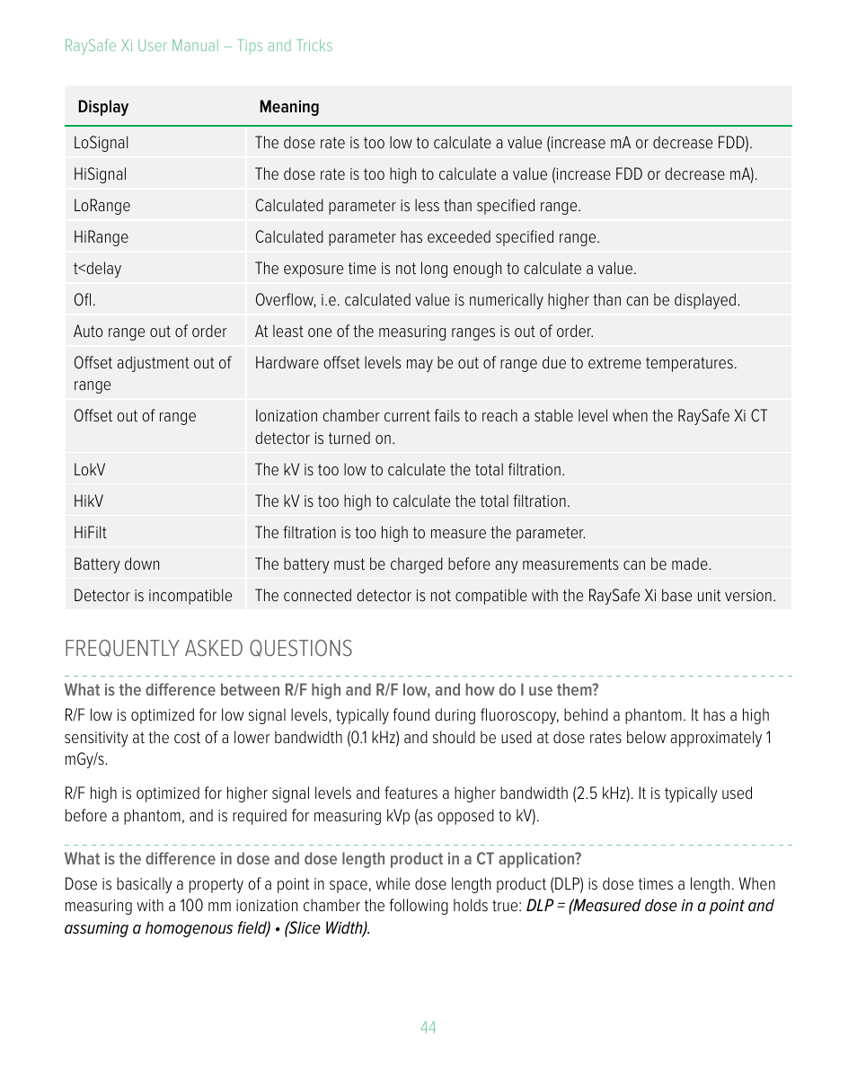 Frequently asked questions | RaySafe Xi User Manual | Page 44 / 49