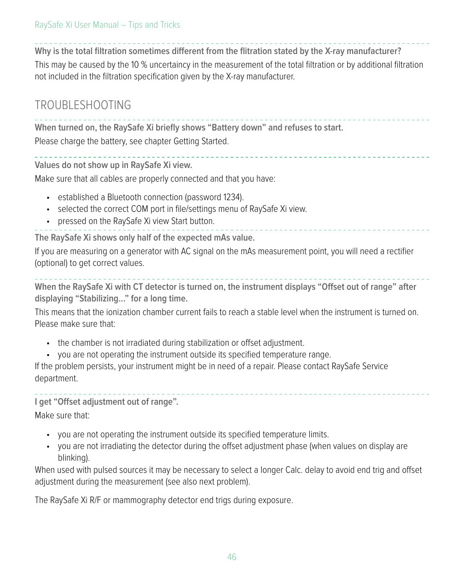 Troubleshooting | RaySafe Xi User Manual | Page 46 / 49