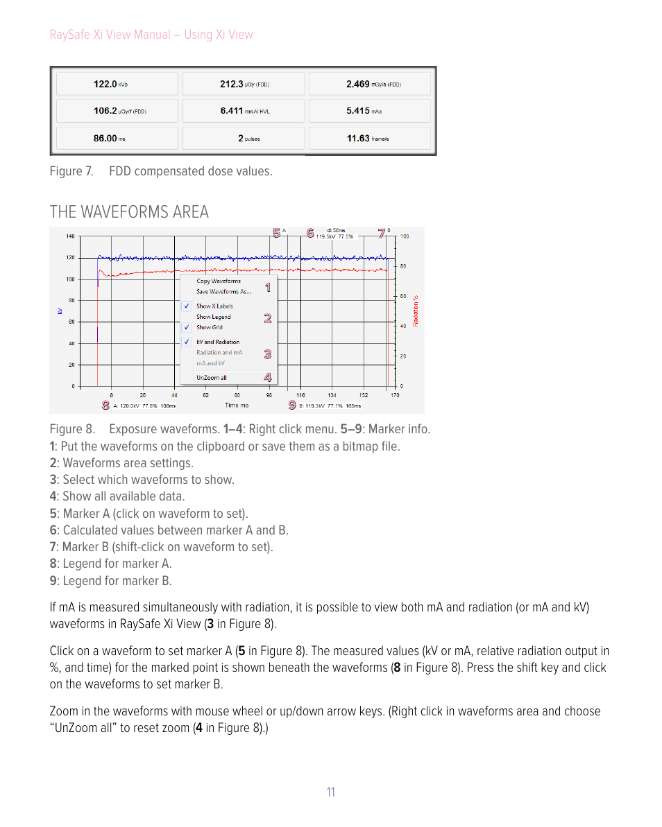 The waveforms area | RaySafe Xi View User Manual | Page 11 / 15