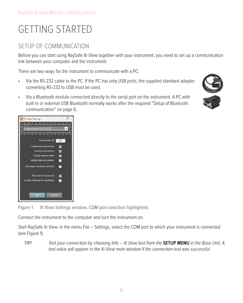Getting started, Setup of communication | RaySafe Xi View User Manual | Page 5 / 15