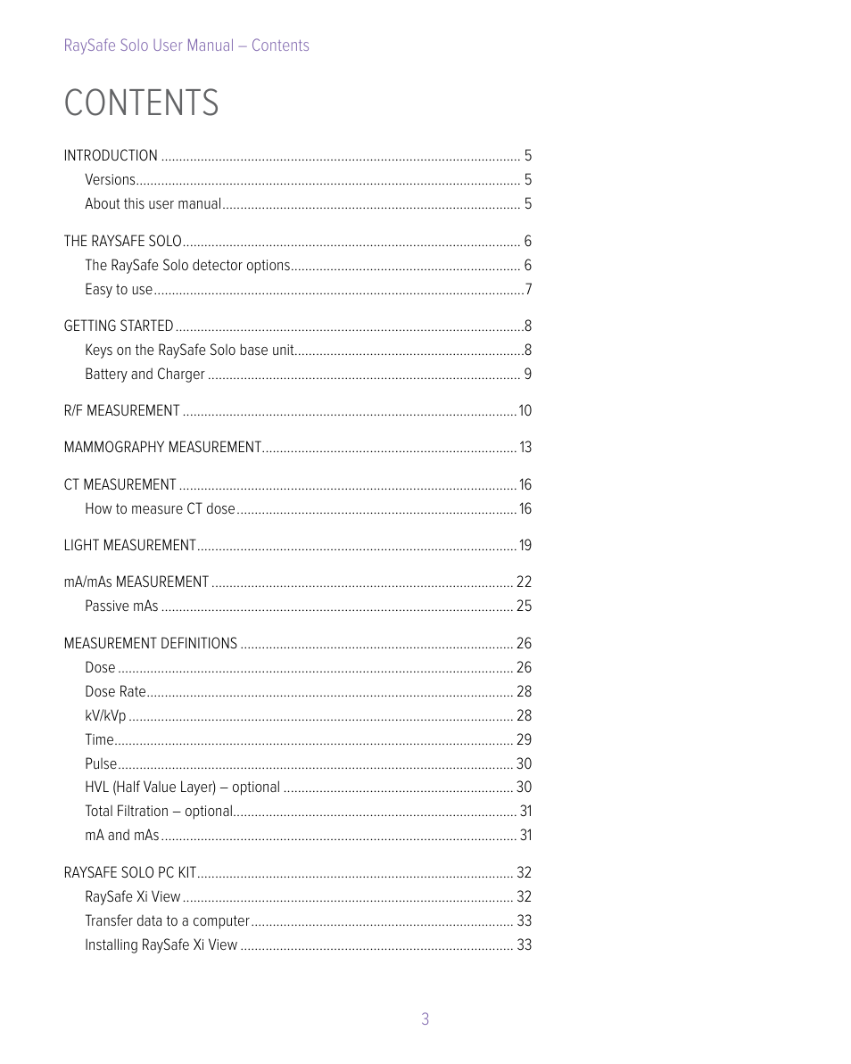 RaySafe Solo User Manual | Page 3 / 44