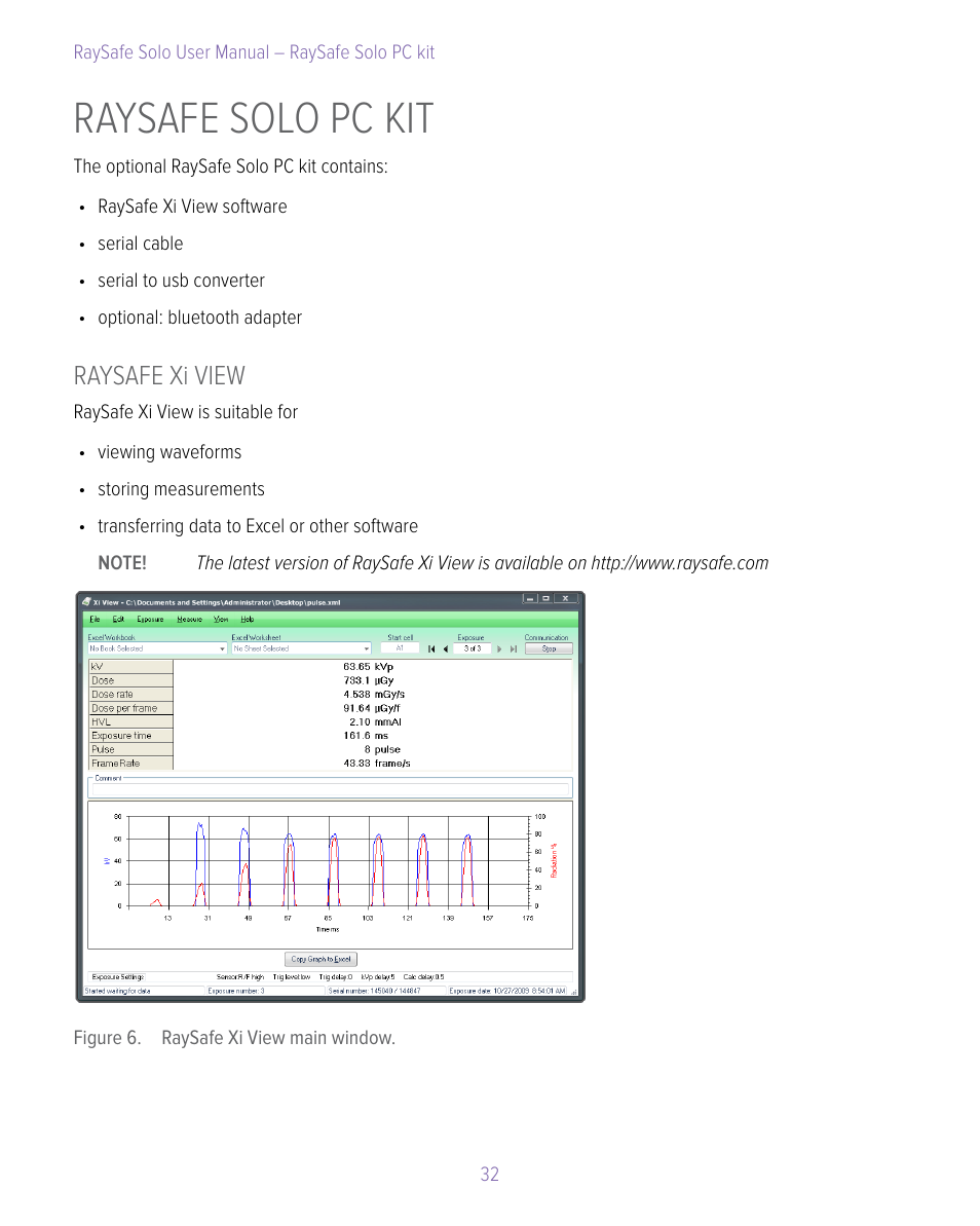 Raysafe solo pc kit, Raysafe xi view | RaySafe Solo User Manual | Page 32 / 44