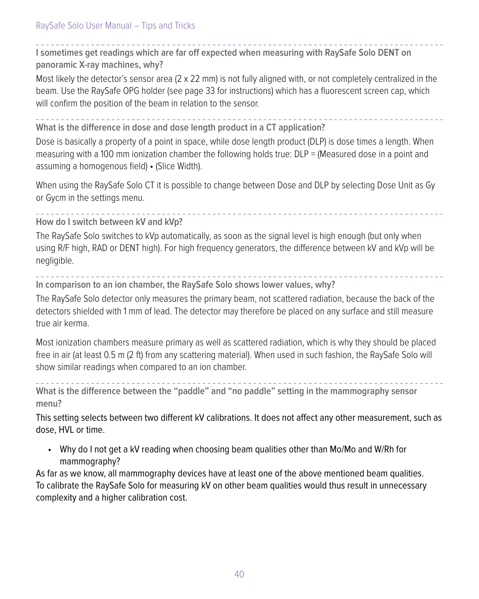 RaySafe Solo User Manual | Page 40 / 44