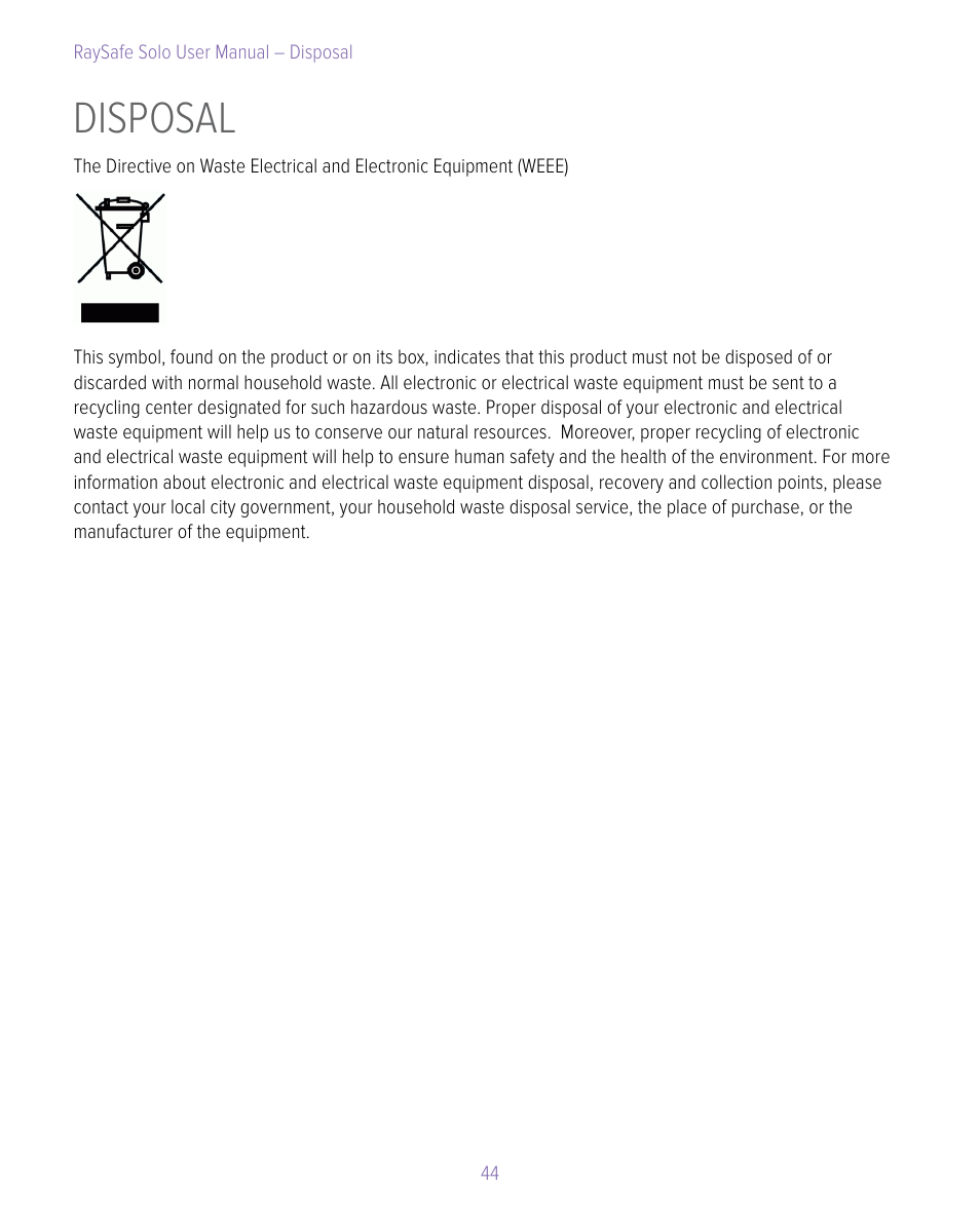Disposal | RaySafe Solo User Manual | Page 44 / 44