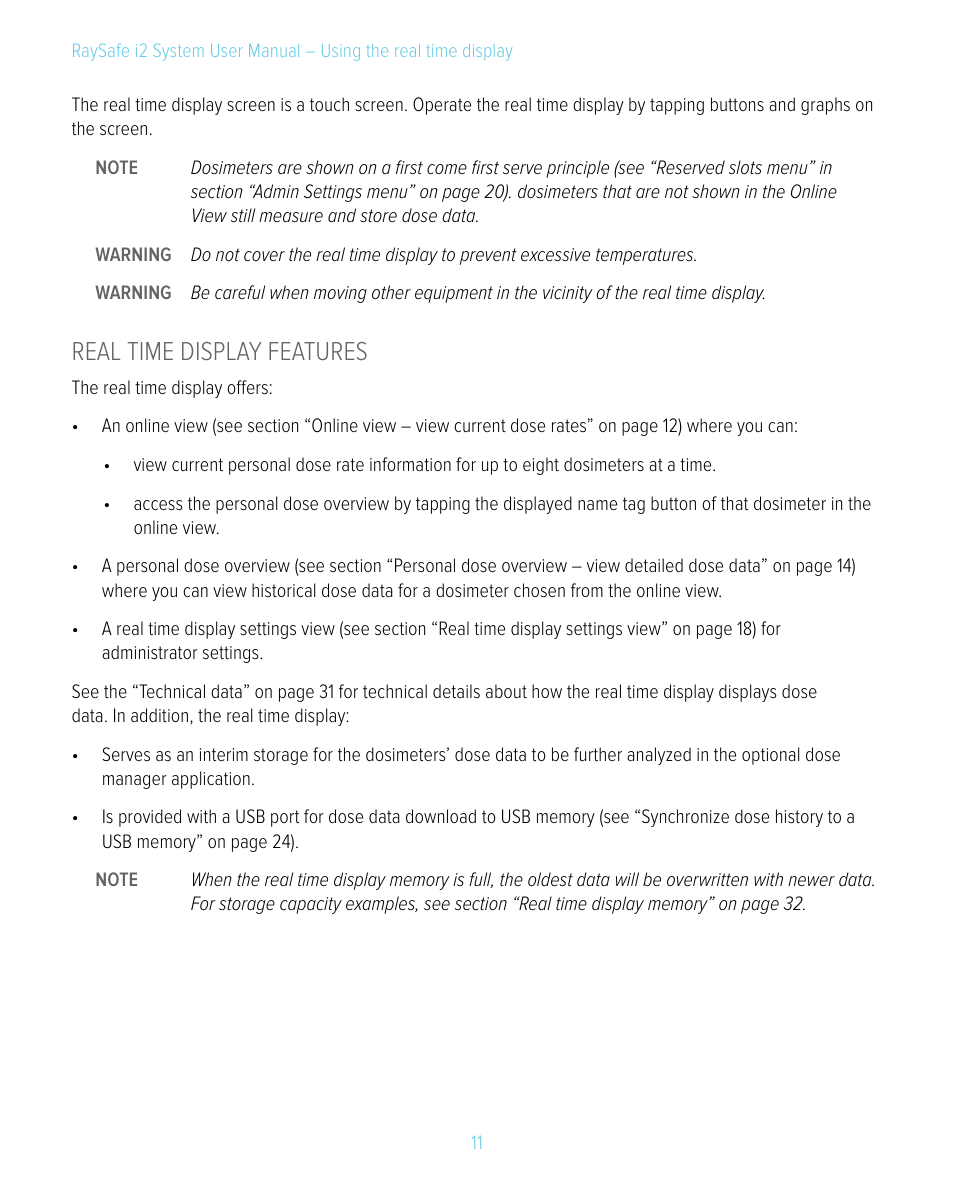 Real time display features | RaySafe i2 System User Manual | Page 11 / 49