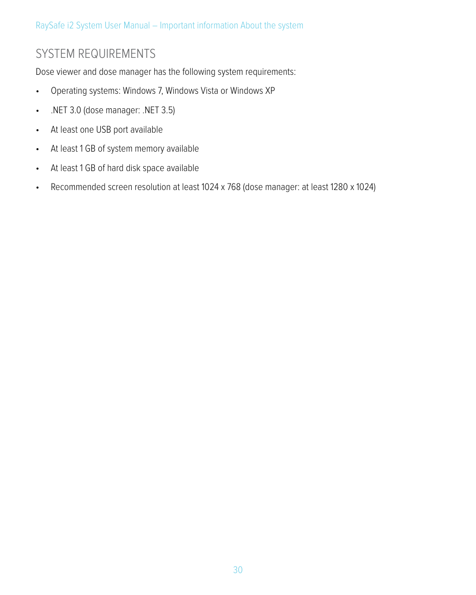 System requirements | RaySafe i2 System User Manual | Page 30 / 49