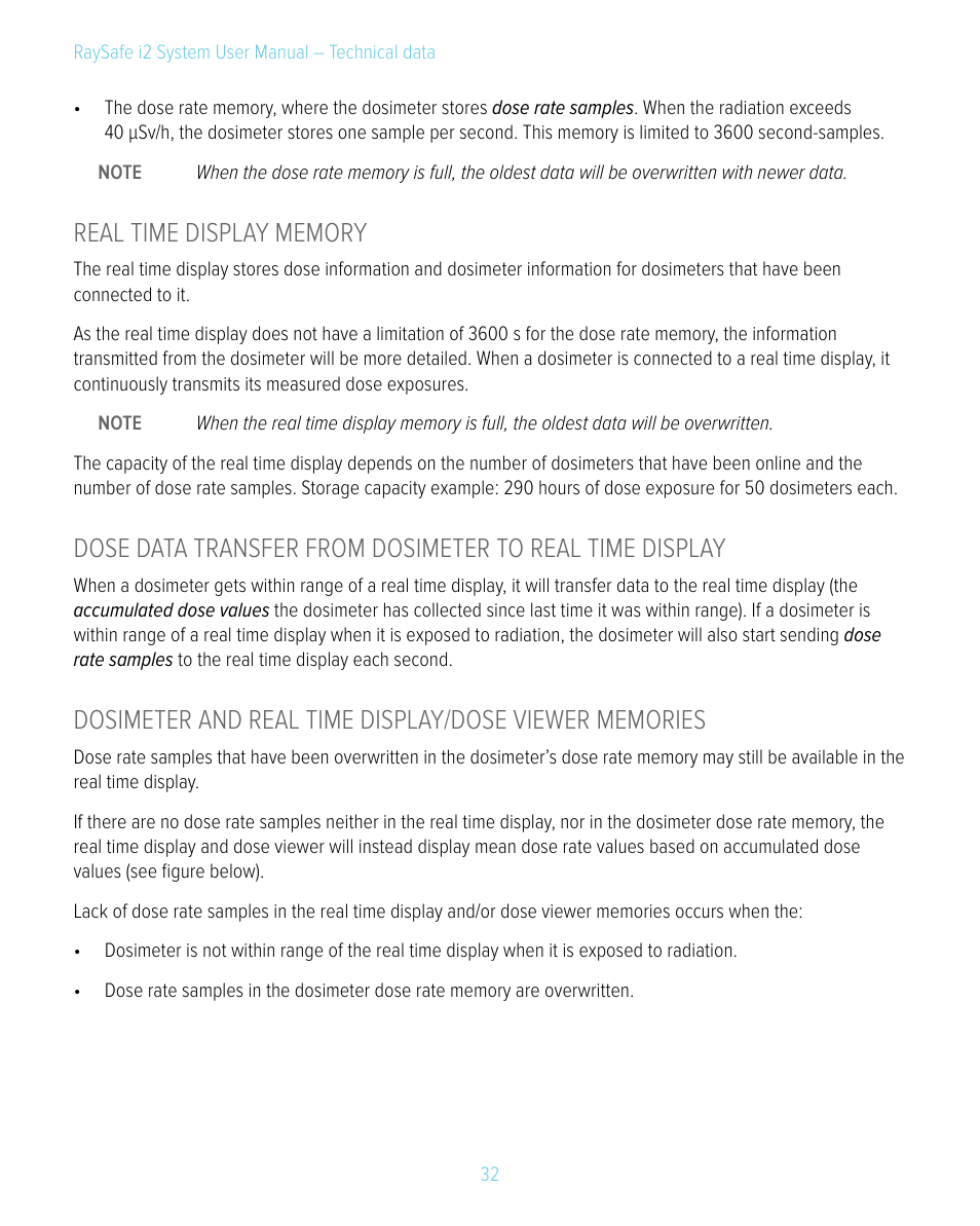 Real time display memory | RaySafe i2 System User Manual | Page 32 / 49