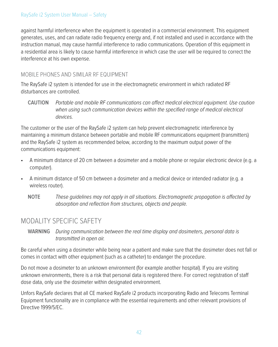 Modality specific safety | RaySafe i2 System User Manual | Page 42 / 49