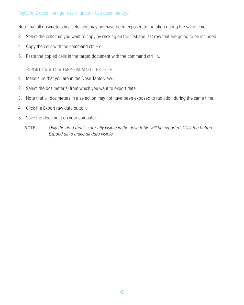 RaySafe i2 Dose Manager User Manual | Page 45 / 59