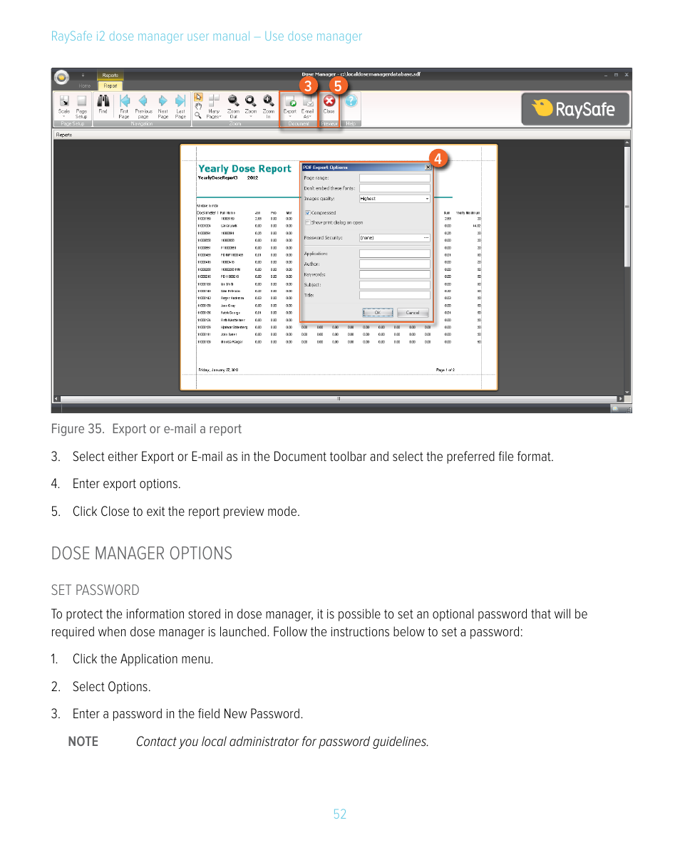 Dose manager options | RaySafe i2 Dose Manager User Manual | Page 52 / 59