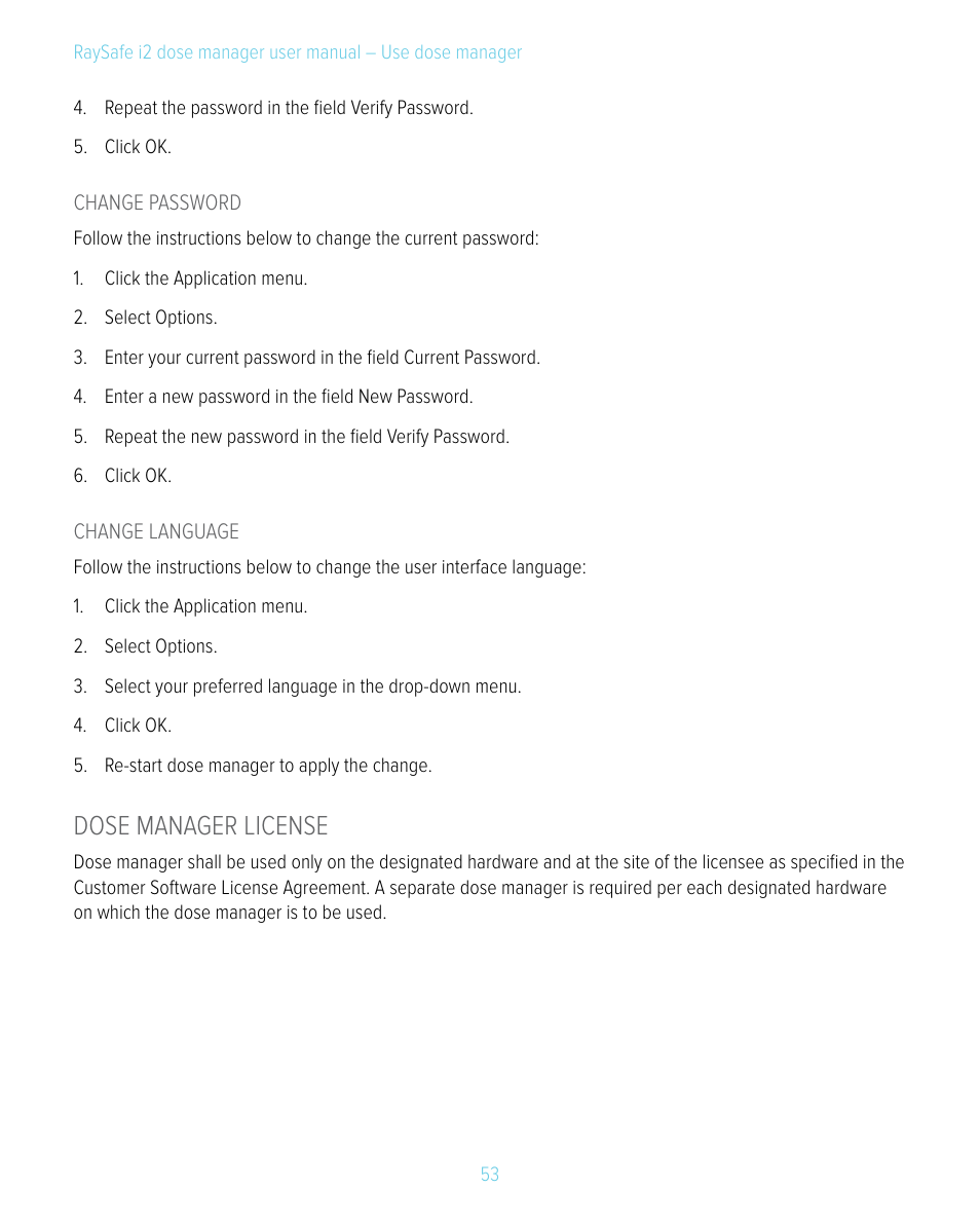 Dose manager license | RaySafe i2 Dose Manager User Manual | Page 53 / 59