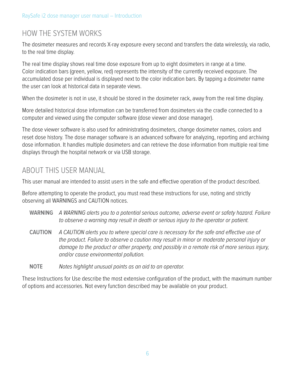 How the system works, About this user manual, How the system works about this user manual | RaySafe i2 Dose Manager User Manual | Page 6 / 59