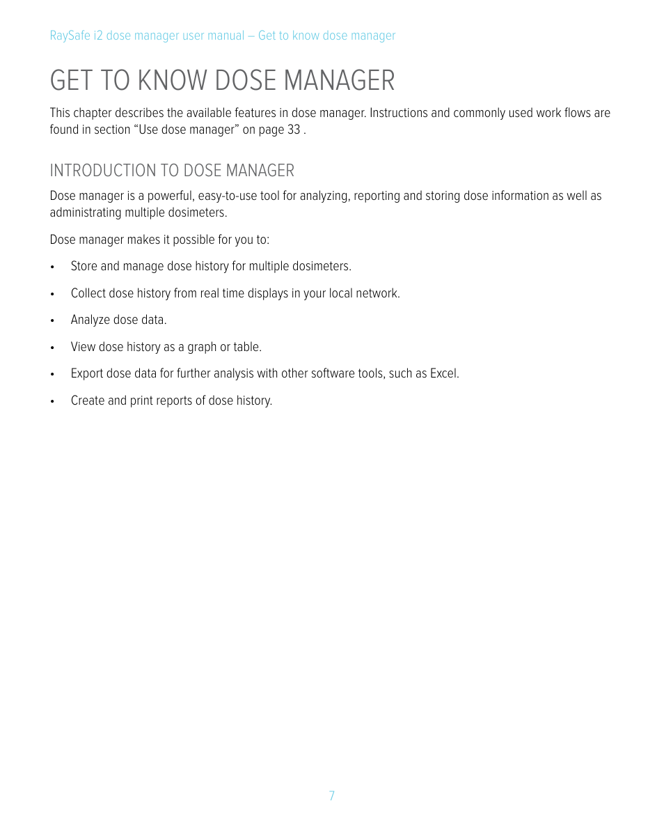 Get to know dose manager, Introduction to dose manager | RaySafe i2 Dose Manager User Manual | Page 7 / 59