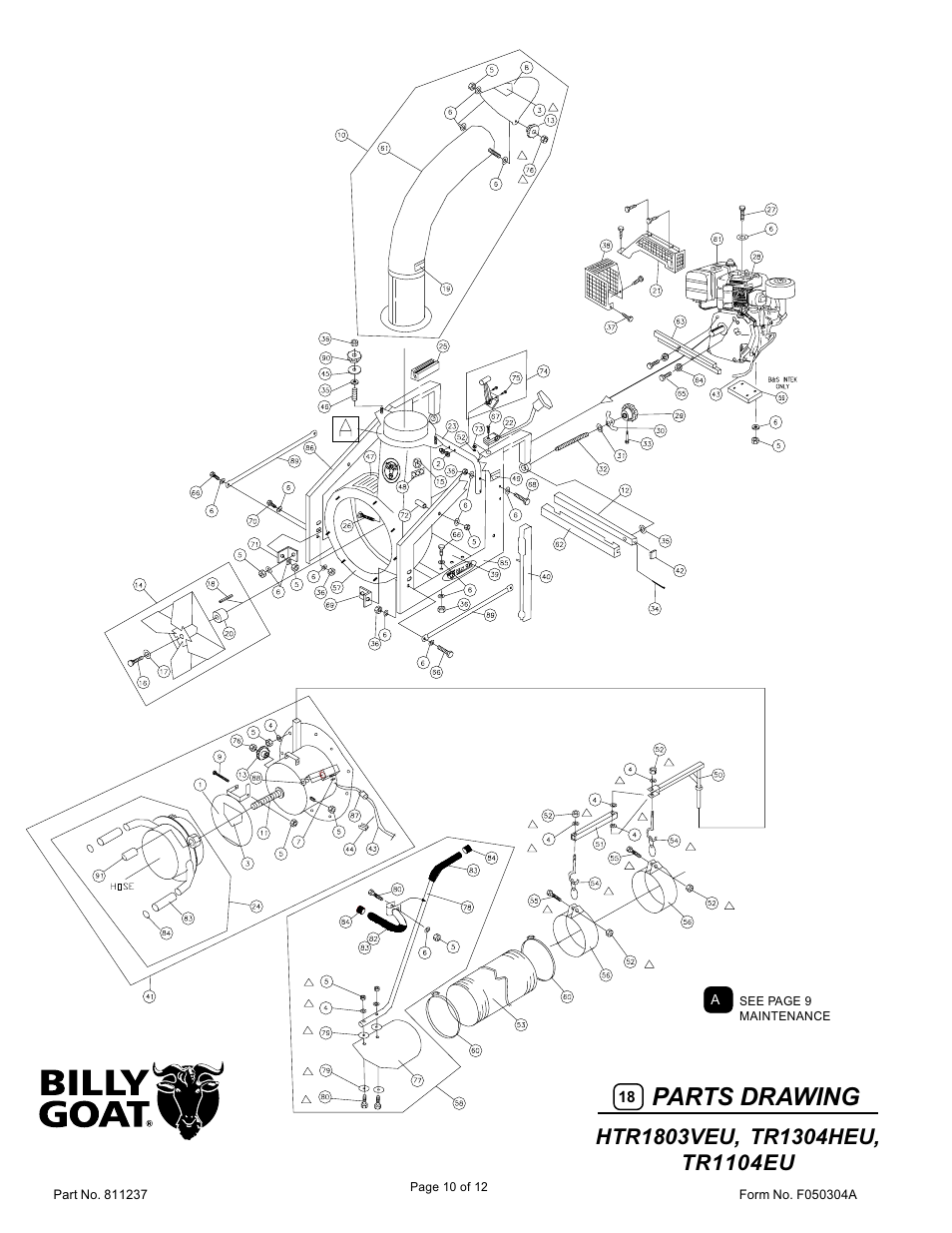 Parts drawing | Billy Goat TR1104EU User Manual | Page 10 / 12