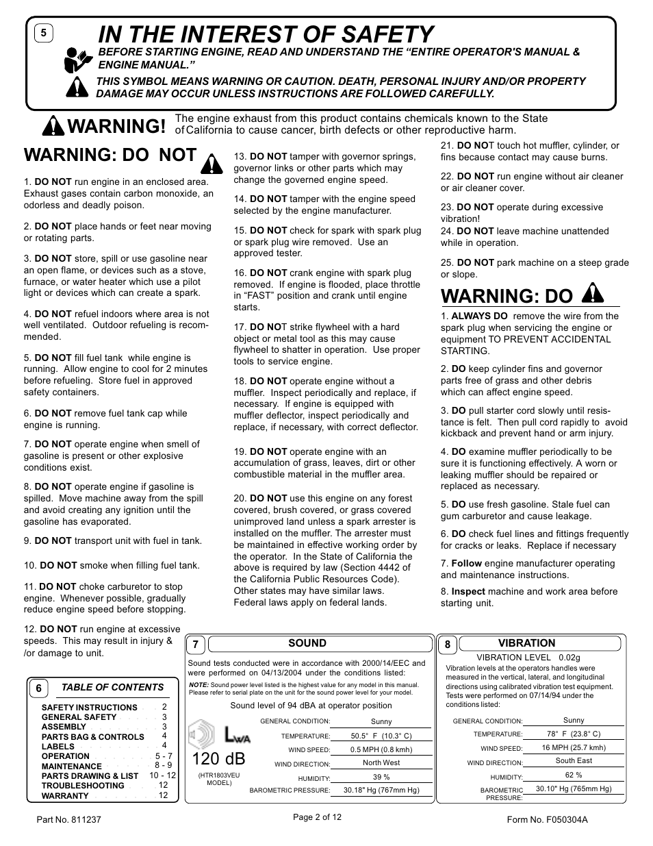 Warning: do, Warning, Warning: do not | 120 db | Billy Goat TR1104EU User Manual | Page 2 / 12