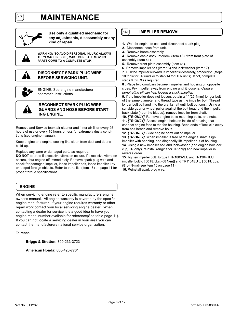Maintenance | Billy Goat TR1104EU User Manual | Page 8 / 12