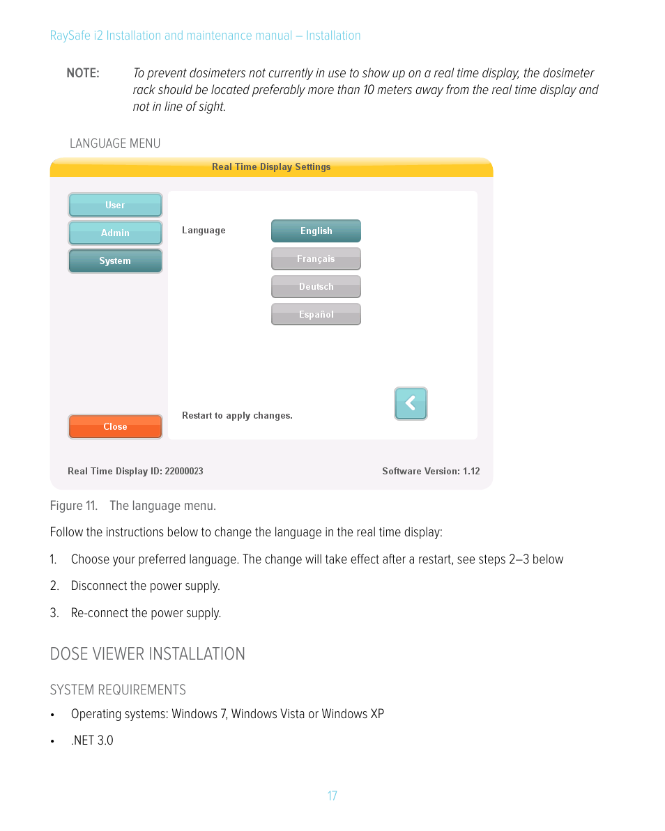 Dose viewer installation | RaySafe i2 Installation Manual User Manual | Page 17 / 33