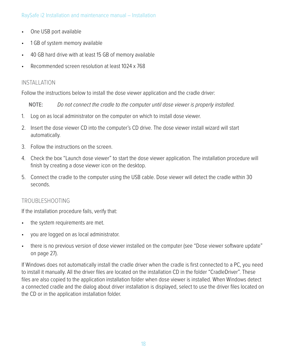 RaySafe i2 Installation Manual User Manual | Page 18 / 33