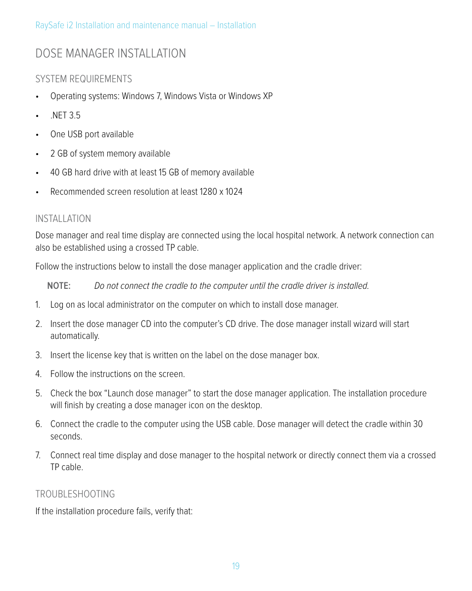 Dose manager installation | RaySafe i2 Installation Manual User Manual | Page 19 / 33