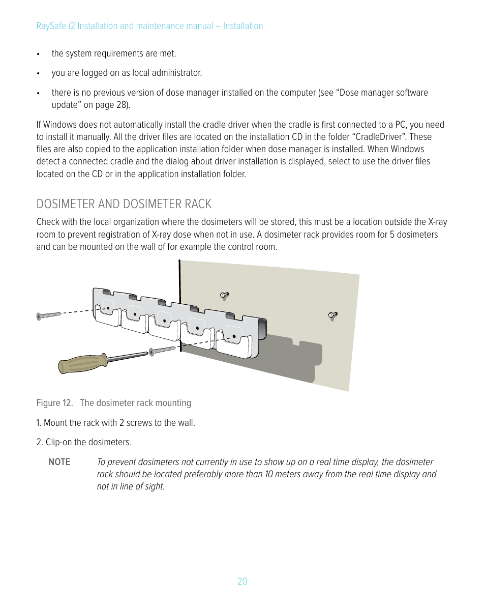 Dosimeter and dosimeter rack | RaySafe i2 Installation Manual User Manual | Page 20 / 33