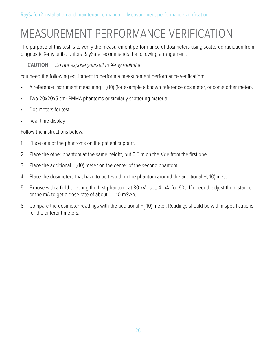 Measurement performance verification | RaySafe i2 Installation Manual User Manual | Page 26 / 33