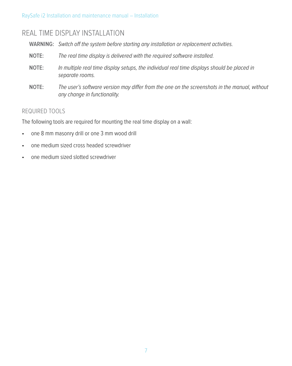 Real time display installation | RaySafe i2 Installation Manual User Manual | Page 7 / 33