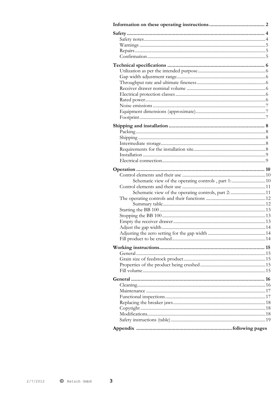 Retsch BB 100 User Manual | Page 3 / 24