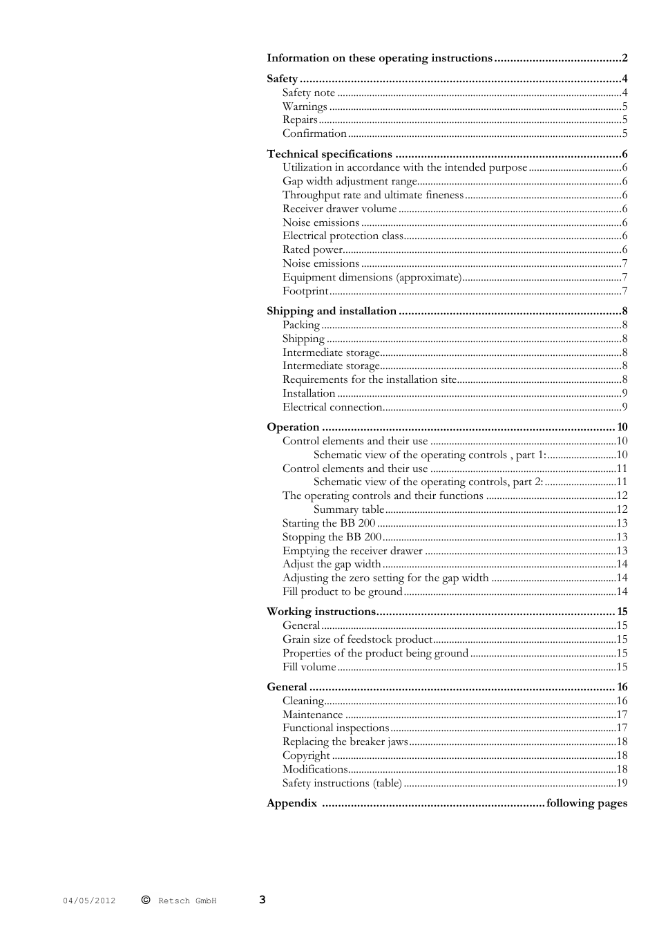 Retsch BB 200 User Manual | Page 3 / 24