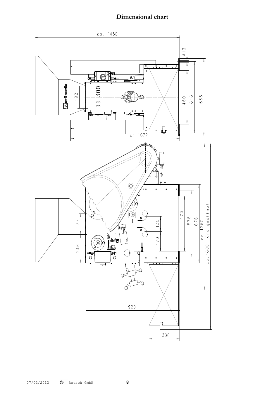 Dimensional chart | Retsch BB 300 User Manual | Page 8 / 24
