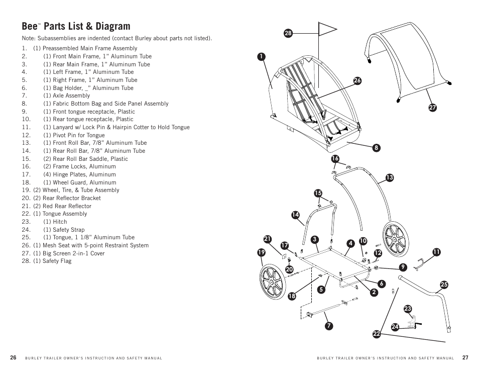 Parts list & diagram | Burley CUB User Manual | Page 14 / 15