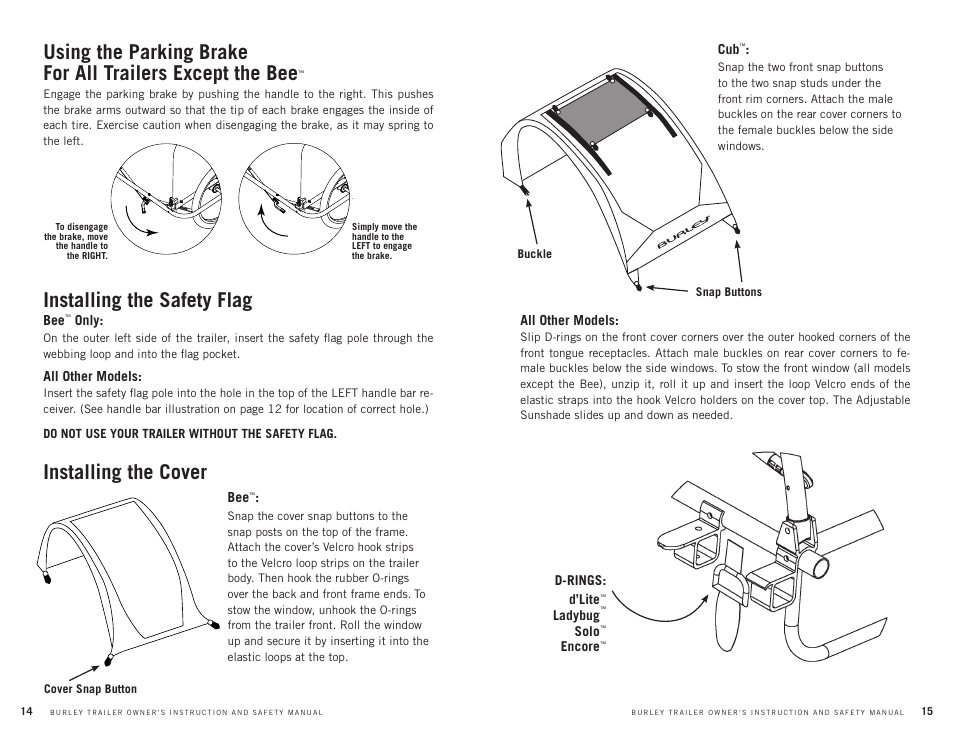 Installing the safety flag, Installing the cover | Burley CUB User Manual | Page 8 / 15