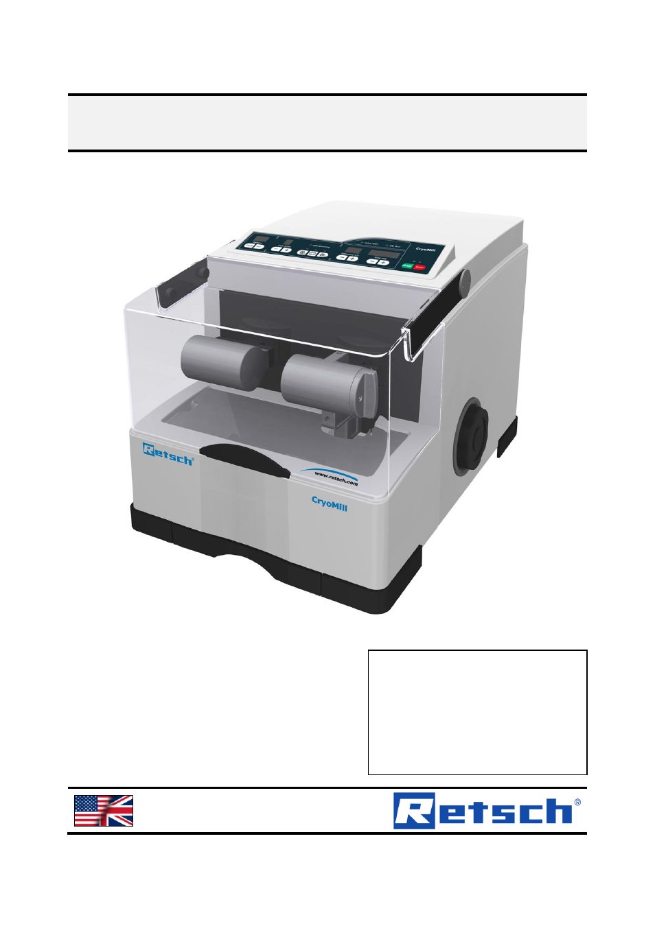 Retsch Cryomill User Manual | 68 pages