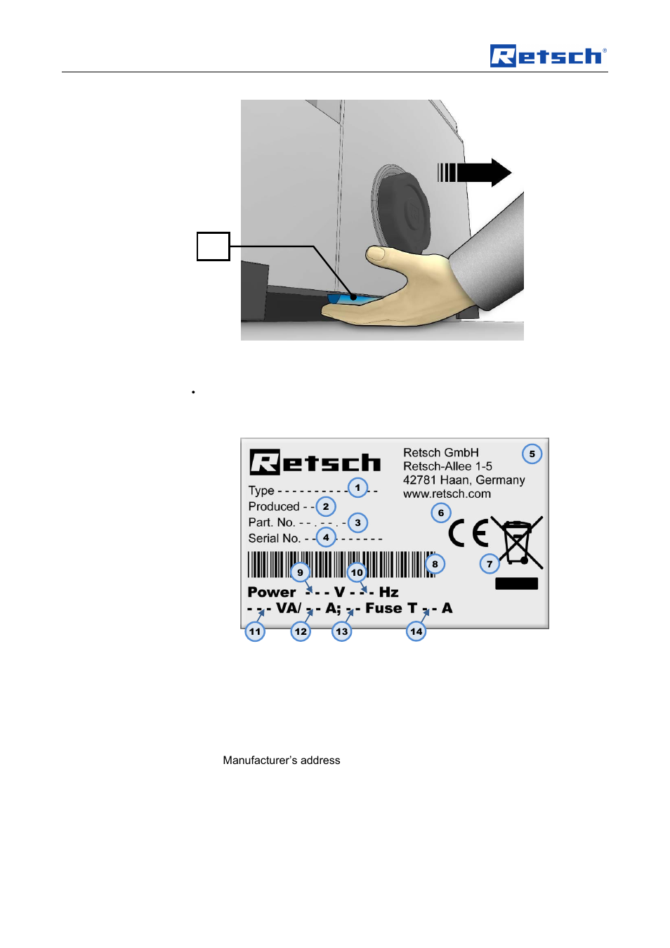 Transport, scope of delivery, installation, 7 type plate description | Retsch Cryomill User Manual | Page 18 / 68