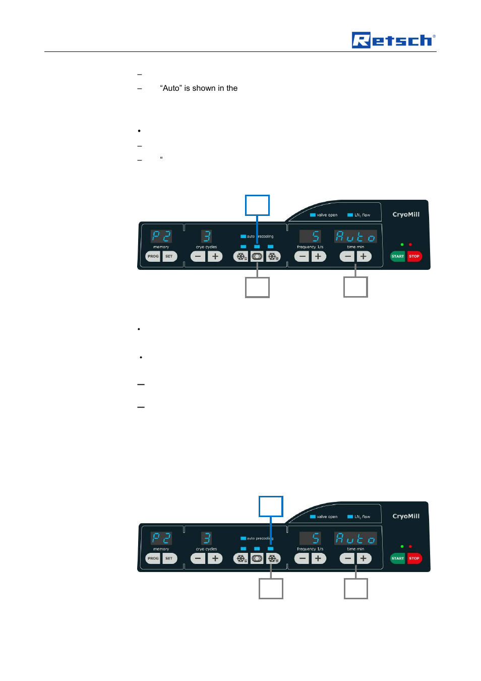 Operating the machine, 10 setting the grinding time, 11 setting the duration of intermediate cooling | Retsch Cryomill User Manual | Page 42 / 68