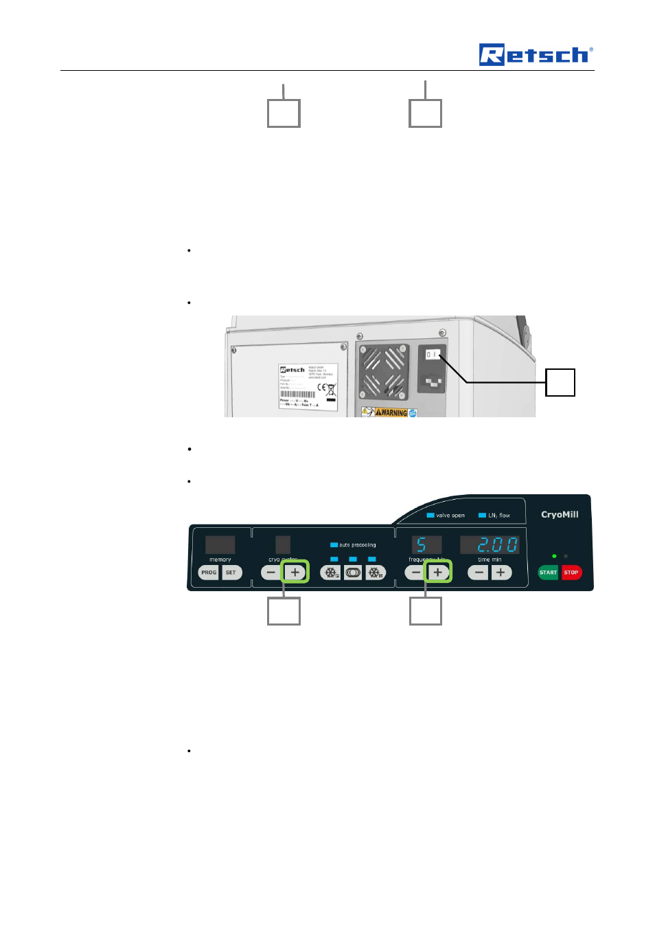 Operating the machine, 17 operating software display, 18 replacing the machine fuses | Retsch Cryomill User Manual | Page 46 / 68