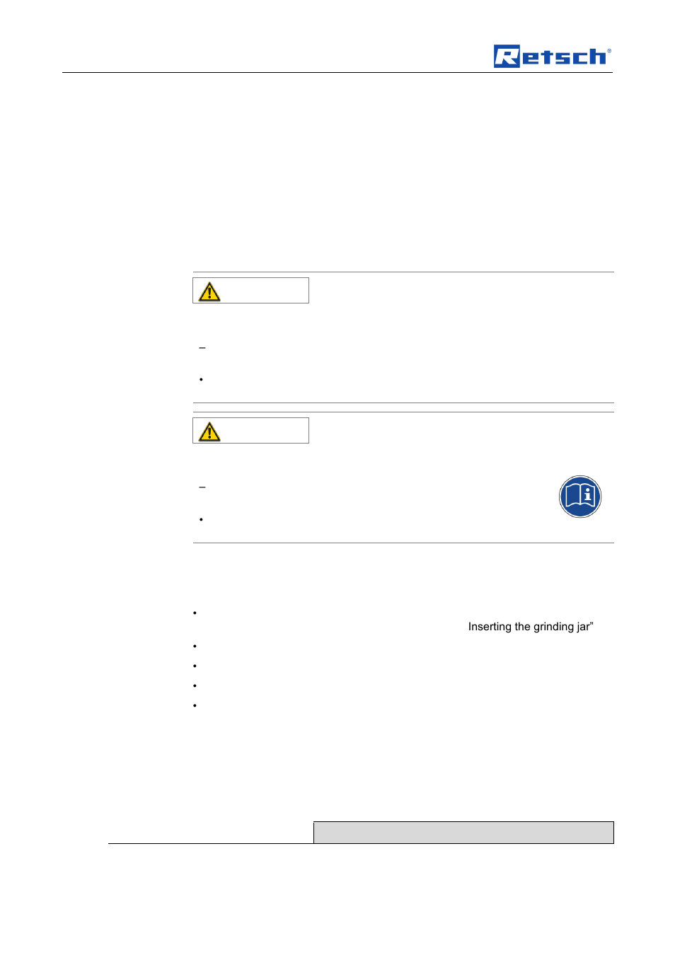 6 working instructions, Working instructions, 1 general | Caution, 2 the grinding process, 3 quantities of sample material and feed sizes | Retsch Cryomill User Manual | Page 48 / 68