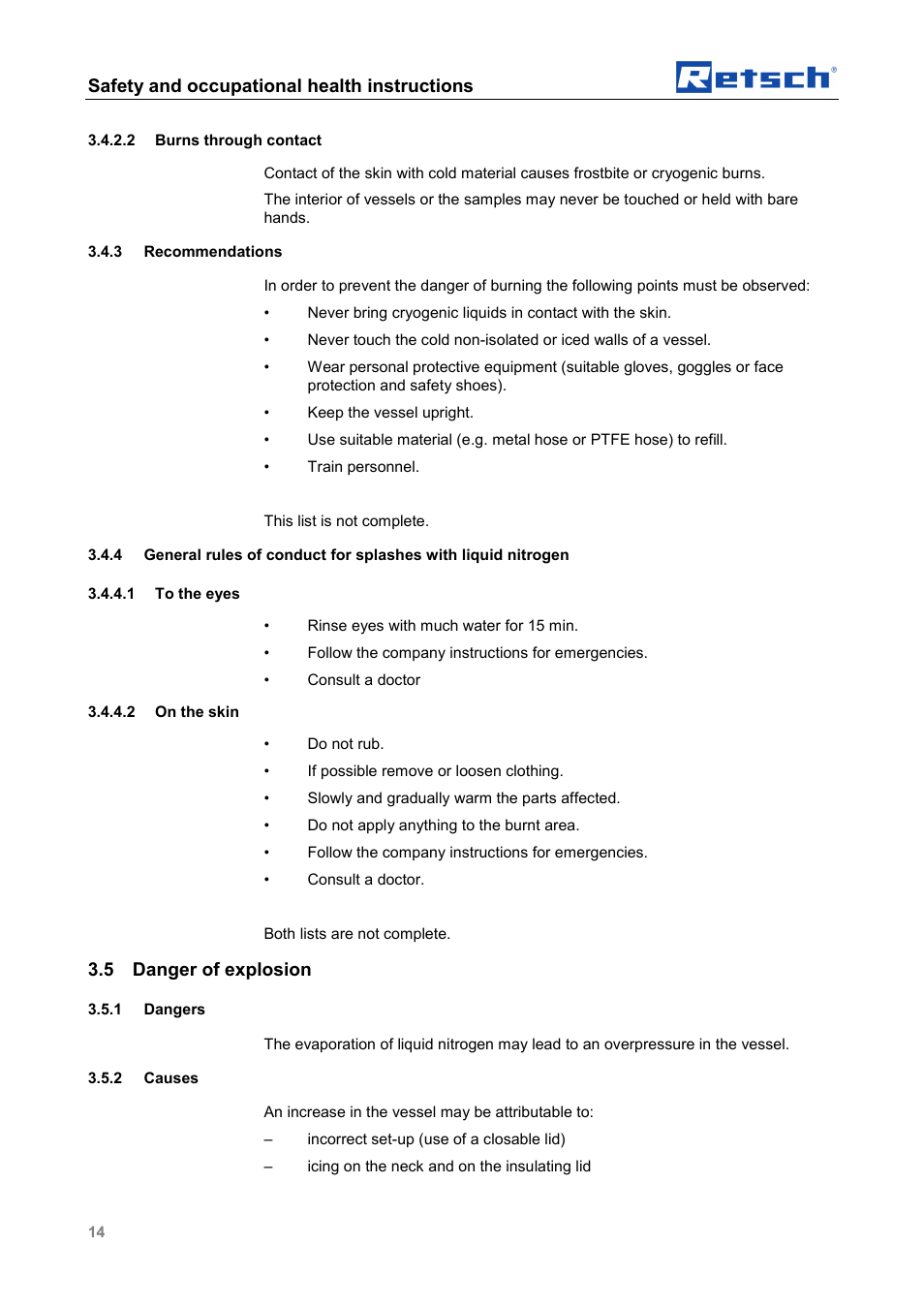 Safety and occupational health instructions, 5 danger of explosion | Retsch CryoMill Autofill 50l User Manual | Page 14 / 28